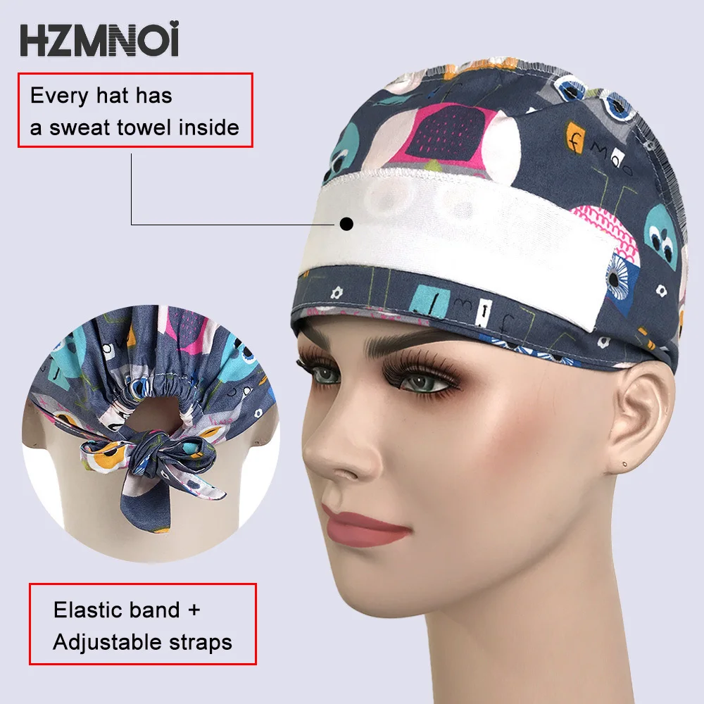 

Cute Cartoon Print Ladies Nurse Cap Surgical Cap Pet Hospital Surgeon Cap Dentist Cap Beauty Salon Chef Dust-proof Scrub Cap
