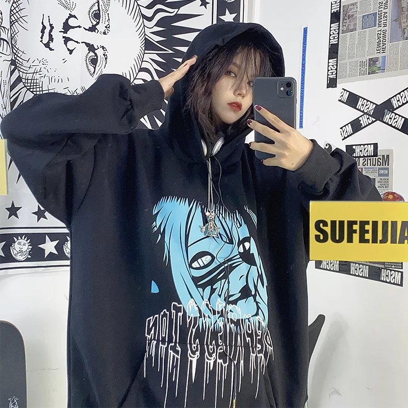 

KOSAHIKI Cartoon Print Casual Loose Women Hoodies Harajuku Hooded Pullovers 2021 Spring Japanese Streetwear Preppy Sweatshirt
