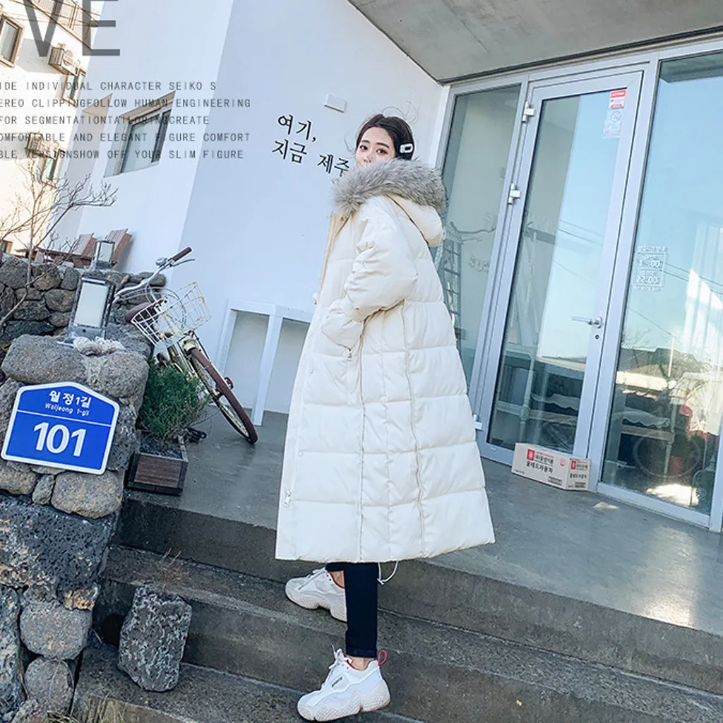 Winter Female Long Coat 2019 Women Fake Fur Collar Keep Warm Woman Parka Outerwear Down Cotton-Padded | Женская одежда