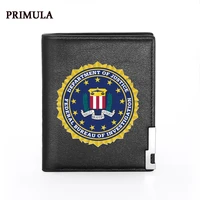 high quality federal bureau of investigation printing leather mens wallet credit card holder short male slim purse