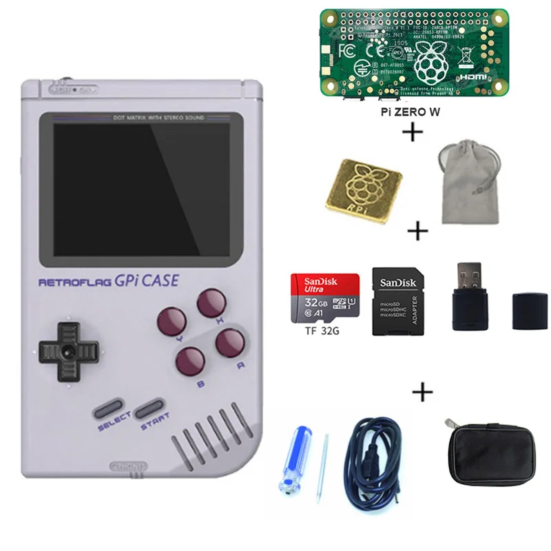Чехол Retroflag GPi для Raspberry Pi Zero/Zero W GPi с 32 Гб sd-картой, черная сумка, автомобильный ридер