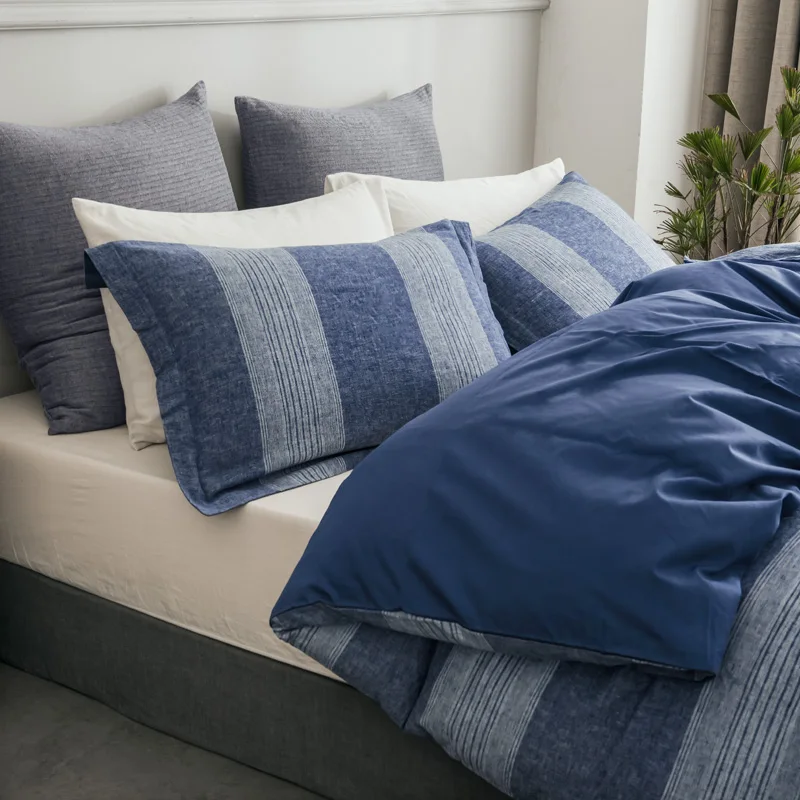 PHF льняной хлопок пододеяльник с наволочками синий принципиально Nordic набор