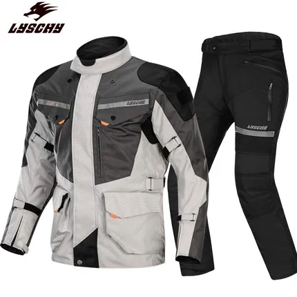 LY-903-602 Gray LYSCHY холодный зимний мотоциклетный костюм туристическая куртка для мотоспорта+ брюки со съемным CE протектором и подкладкой - Цвет: LY-903-602 Gray