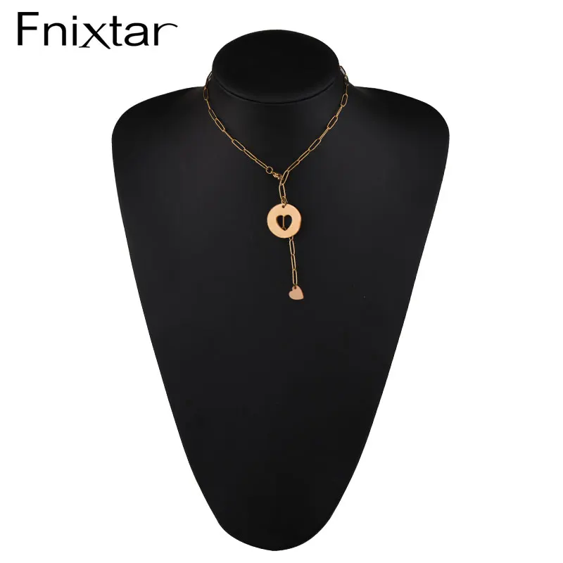 Fnixtar 20 шт./лот Круглый диск сердце ожерелье из нержавеющей стали свитер цепь каваи