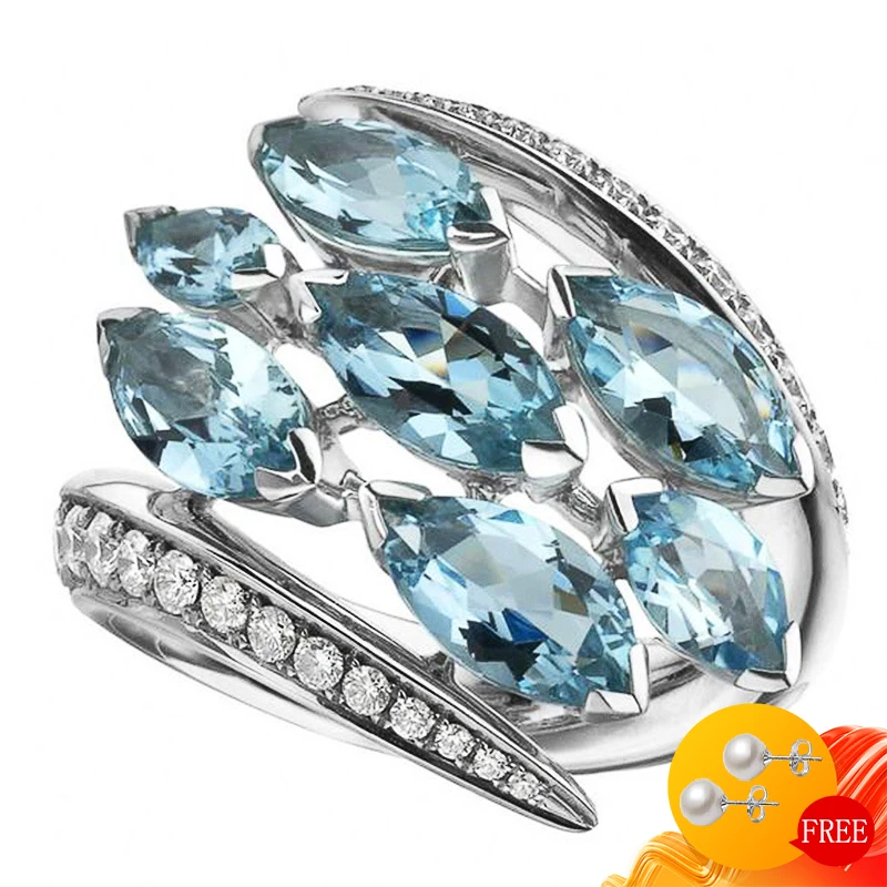 

Fashion Women Ring 925 Silver Jewelry with Sapphire Zircon Gemstone Finger Rings for Wedding Engagement Party Gift Accessories