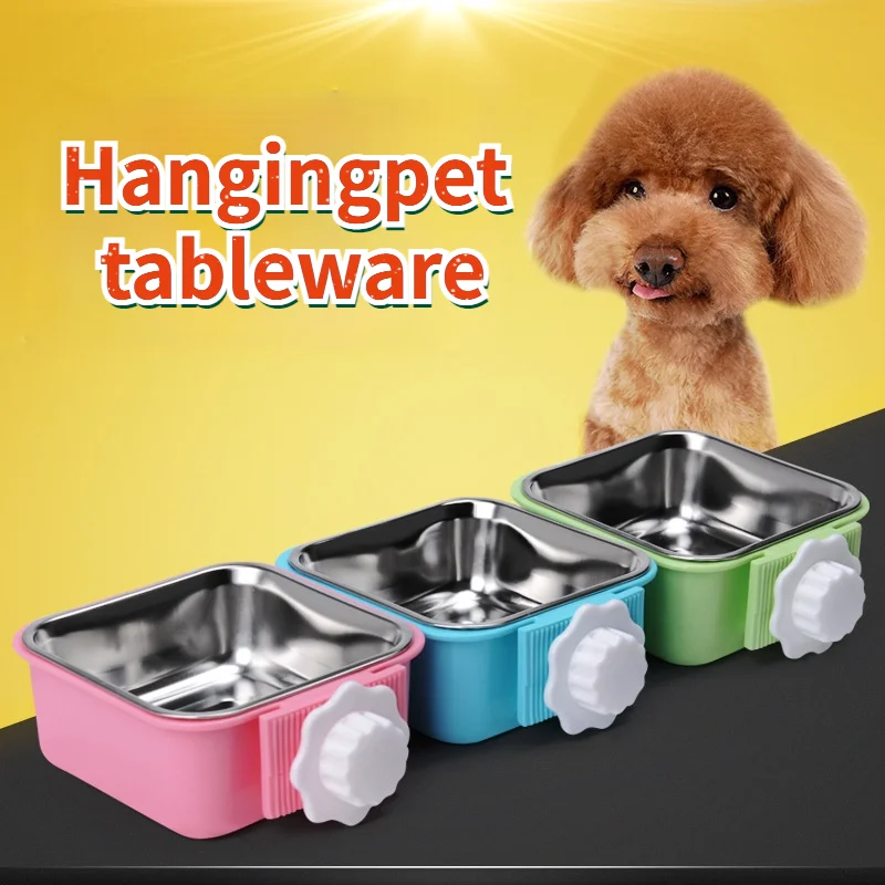 

Dog Bowl Stainless Steel Pet Bowl Hanging Dog Tableware Hanging Cage Fixed Cat Food Basin Cat Bowl Dog Food Drinking Water