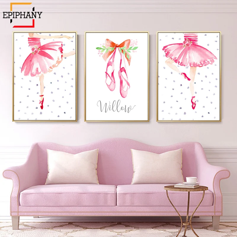 

Dance Nursery Wall Art Pink Ballerina Canvas Painting Girls Room Decor Ballet Nordic Style Baby Girl Cartoon Picture for Bedroom