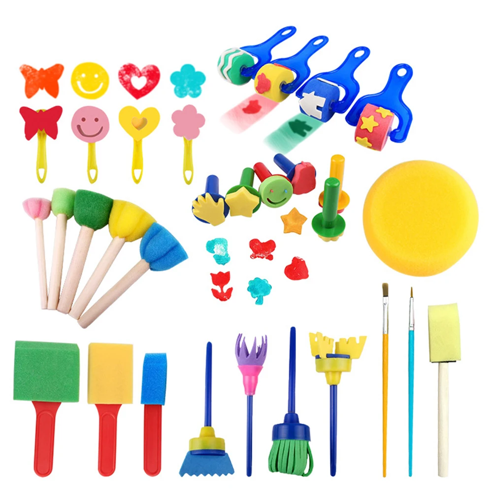 30pcs Sponge Painting Brushes Kit Mini DIY Kits Early Learning Kids Paint Set Roller Brush Child Apron Play Gift | Игрушки и хобби