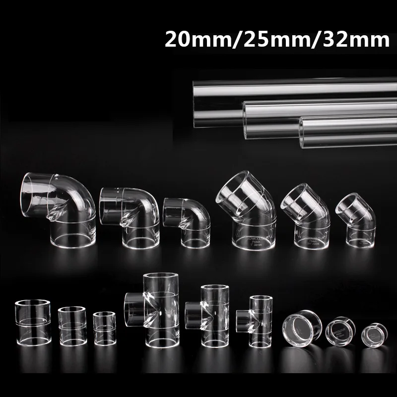 

Transparent Acrylic Tube Pipe Fittings Straight Elbow Tee Connectors Aquarium Fish Tank Plexiglass Water Pipe Garden Irrigation