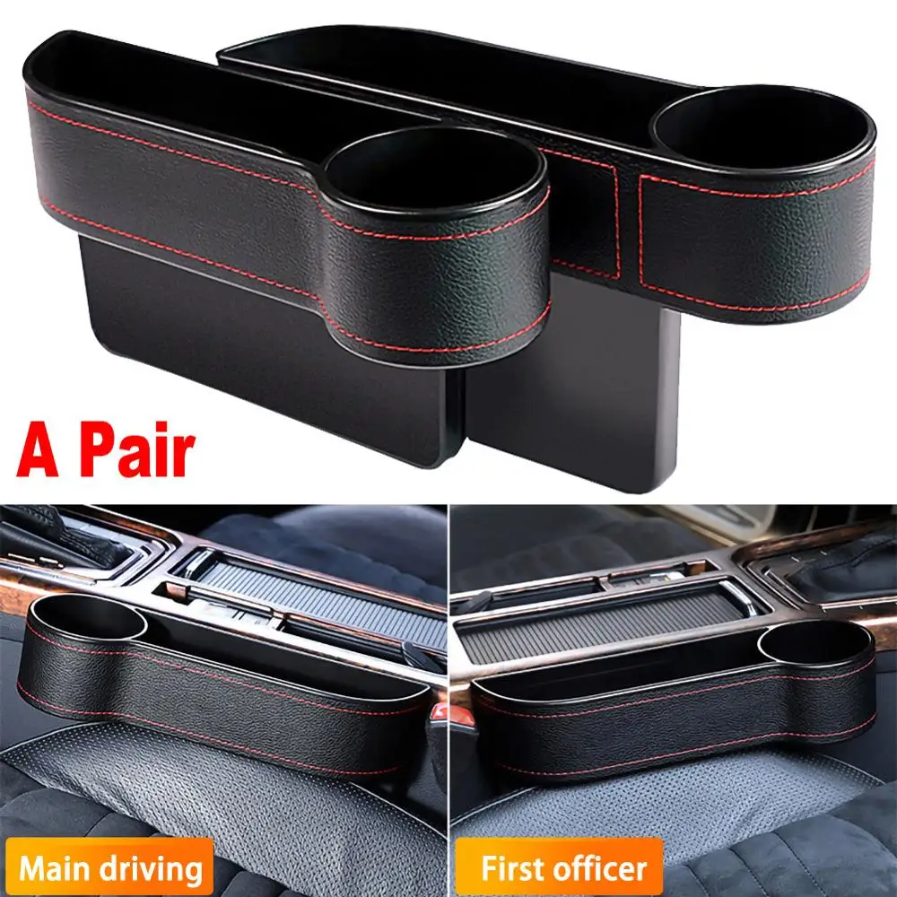 

A Pair of Car Storage Box Organizer Seat Gap Plastic Case Pocket Side for Phone Coins Keys (Black)