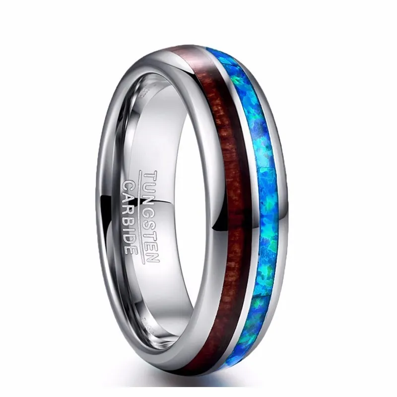 Новая мода 6 мм широкий полированный корпус Abalone карбид вольфрама кольца дерево