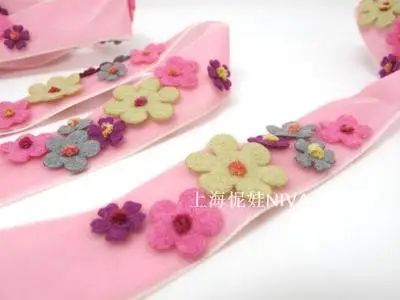 1 дюйм войлочный цветок с вышивкой пряжи на красная бархатная лента | шитье