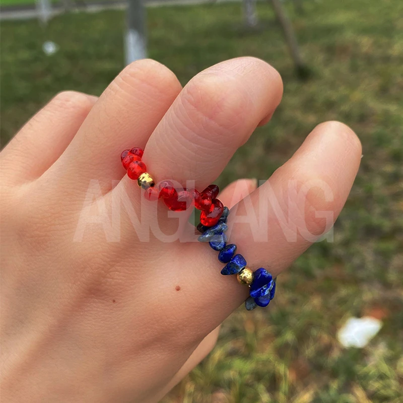 

Natural Stone Crystal Handmade Gravel Rings For Women Stainless Steel Gold Beads Korean Fashion Wedding Accessories