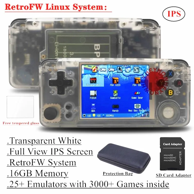 White 16GB RetroFW Ips экран Двойная система RS97 Ретро игровая консоль Linux система DIY RS-97 портативный мини портативный игровой плеер встроенный 13000 игр - Цвет: White 16GB RetroFW