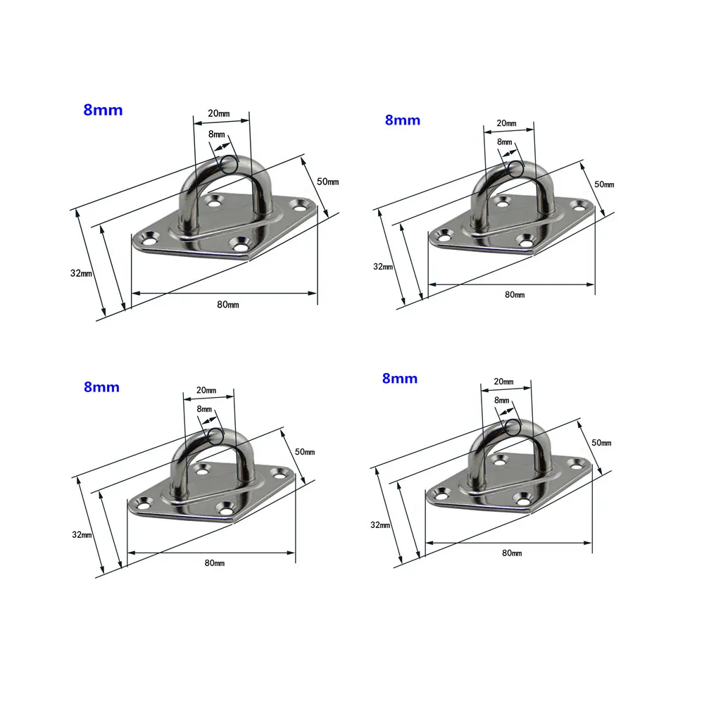 

4pcs Marine Grade 8mm Stainless Steel 316 Ceiling Wall Mount Hook Heavy Duty Anchor Eye Plate For Boat Yoga Swings Hammocks