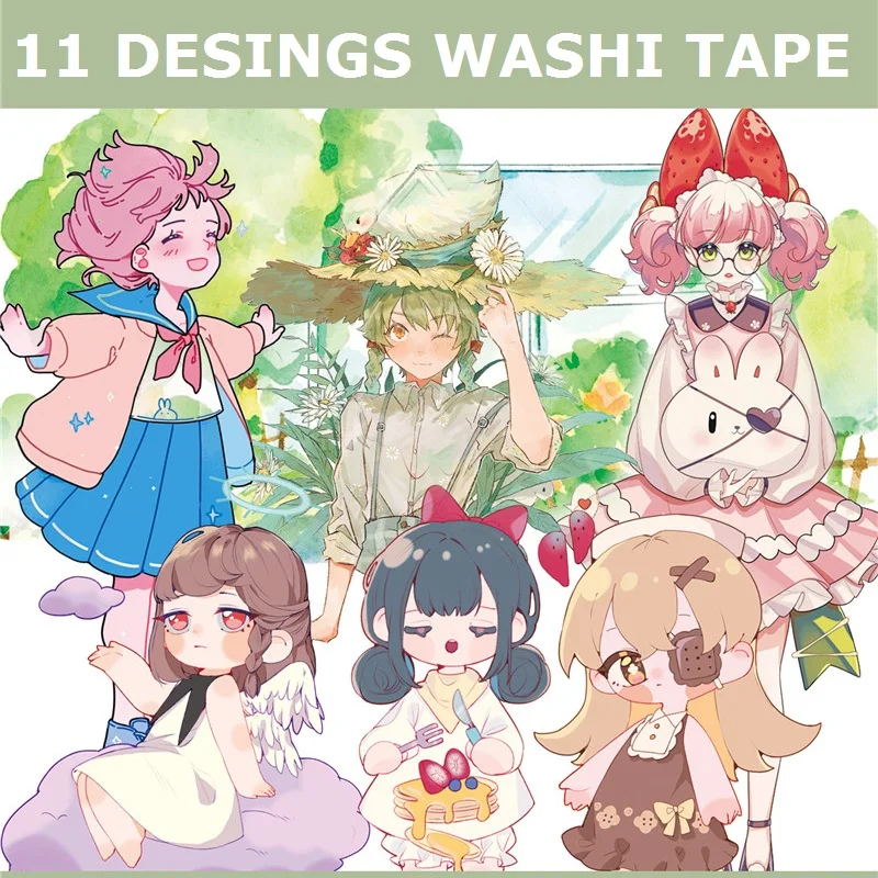 

11 Designs Washi Tape Girl Scenery Landscape Planner Japanese Decor Adhesive DIY Masking Paper Label Stickers Diary Scrapbooking