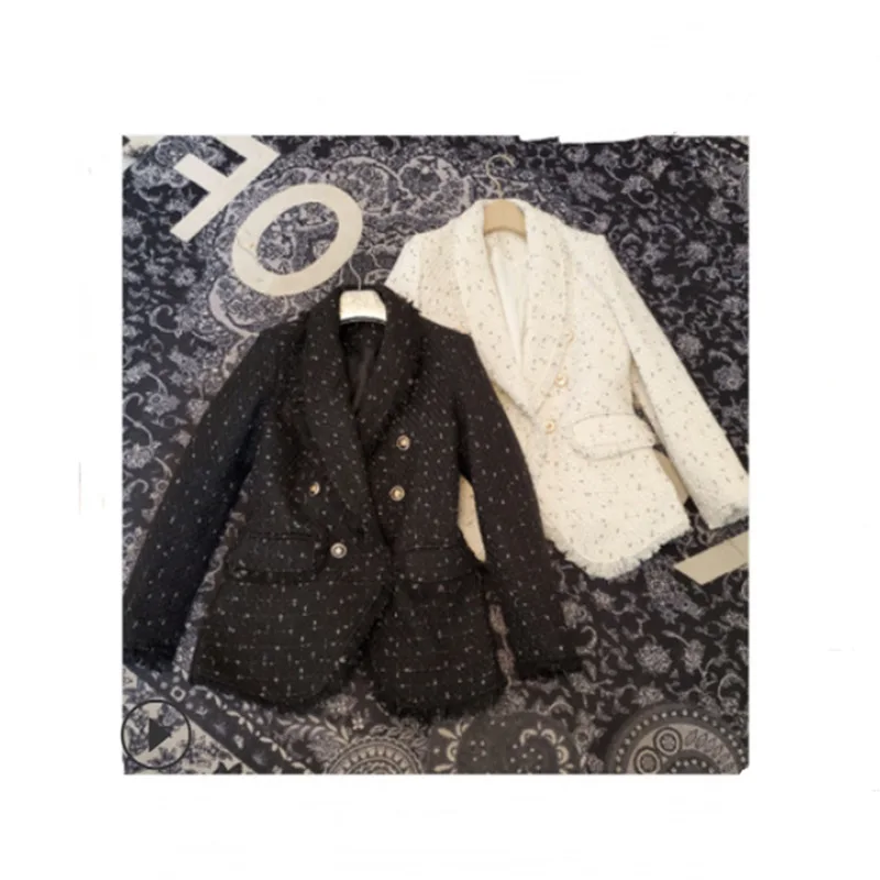 

Autumn Winter Women's Tweed Long-sleeved Slim-fit Coat Mid-length Tassel Suit Jacket Blazer Basic Jackets Women Suits Notched