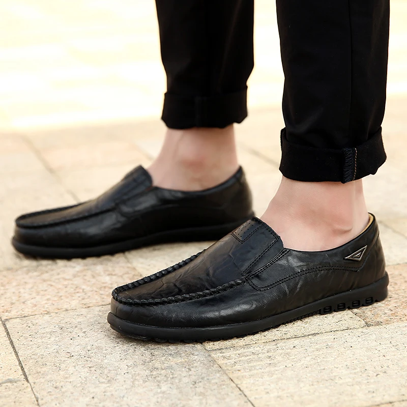 Genuine Leather Men Casual Shoes Luxury Brand 2020 Mens Loafers Moccasins Breathable Slip on Black Driving Plus Size 37-47 | Обувь