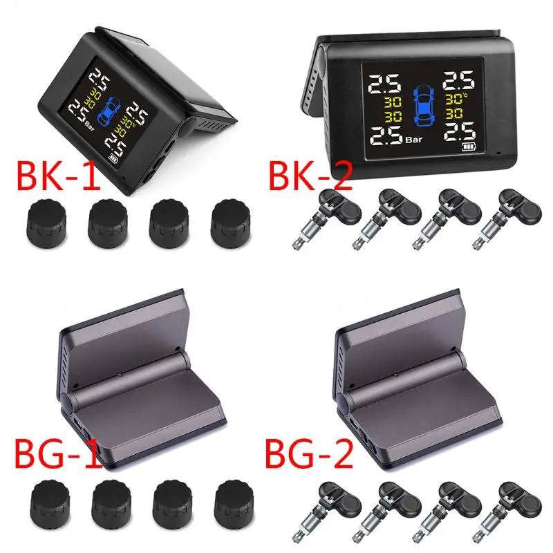 

TPMS Solar Power Tyre Pressure Monitoring System with 4 Built-in / External Sensors LCD Real-time Display Car Tire Pressure Auto