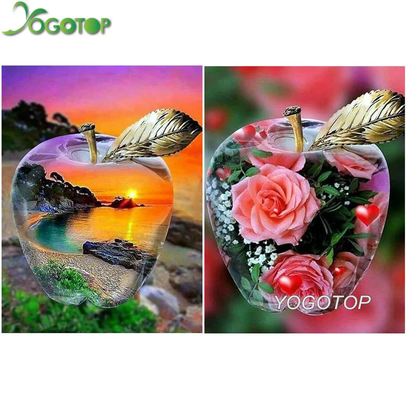 5D DIY алмазная живопись стекло яблоко роза море 3d вышивка крестиком полная