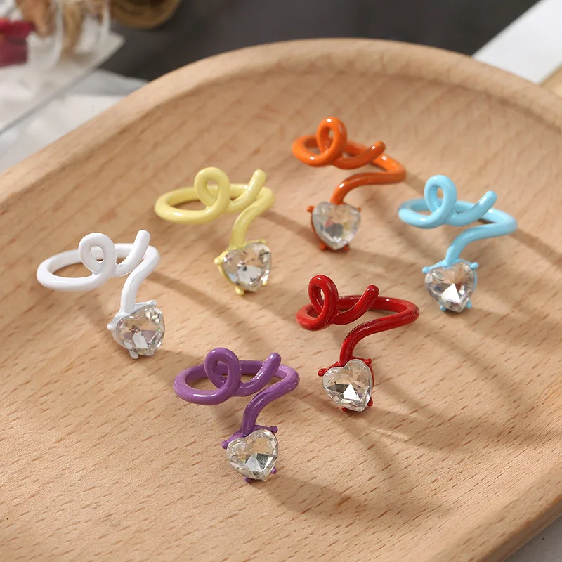

European and American Fashion Trend Irregular Women's Ring Love Rhinestone Inlaid Ring 2021 Trend Jewelry