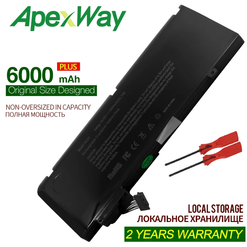 ApexWay 10 95 в A1322 A1278 Новый аккумулятор для Apple macbook pro 13 дюймов 2009 2010 2011 6000 мАч |