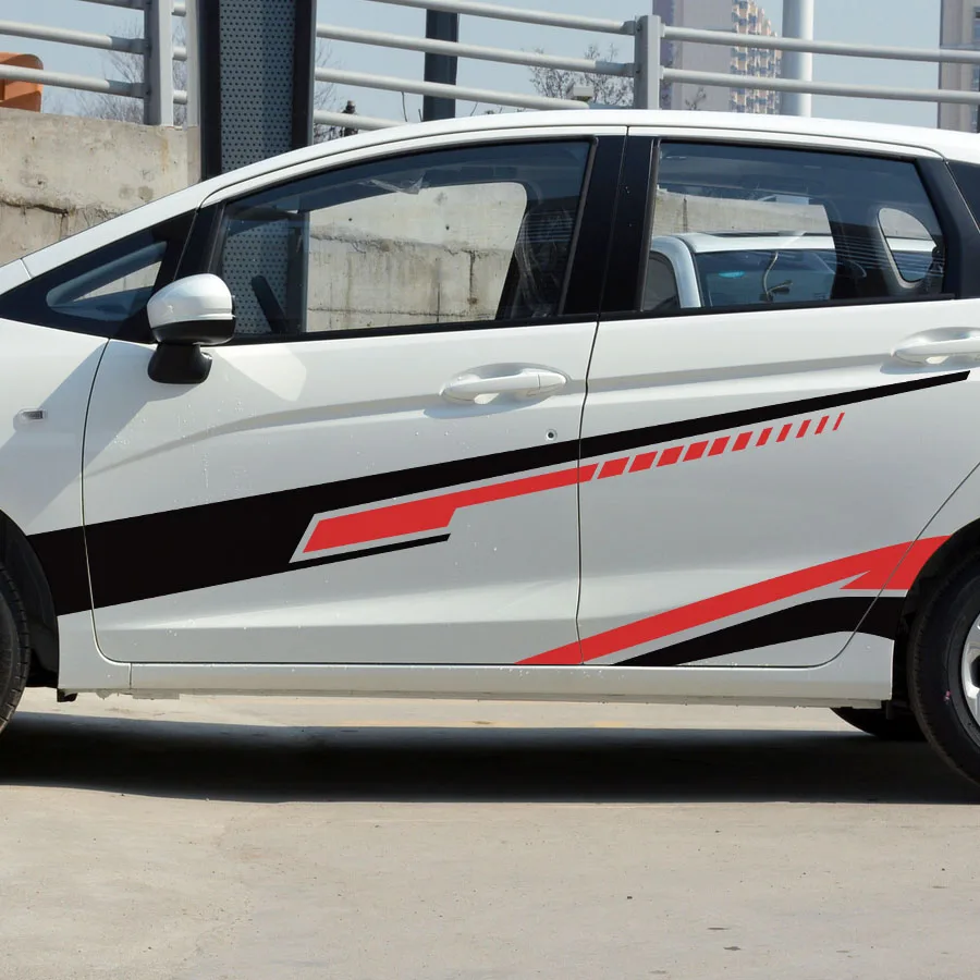 black and red Автомобильная наклейка 4 шт. двухцветная гоночный стиль Боковая дверь полоса графический винил автомобильные аксессуары наклейки для Honda fit на - Название цвета: black and red
