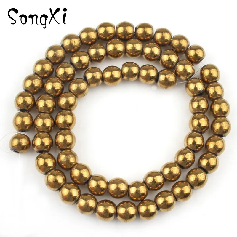 Натуральные круглые бусины золотые из гематита для изготовления ювелирных