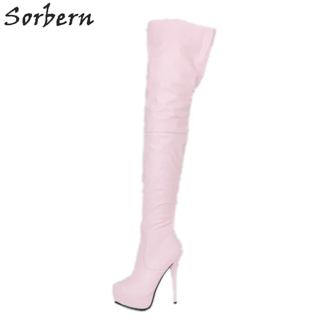 Baby Pink Sorbern; темно-синие женские сапоги до бедра на высоком каблуке-шпильке; обувь на платформе; женская обувь для девочек на заказ; женская обувь на платформе и каблуке - Цвет: Baby Pink