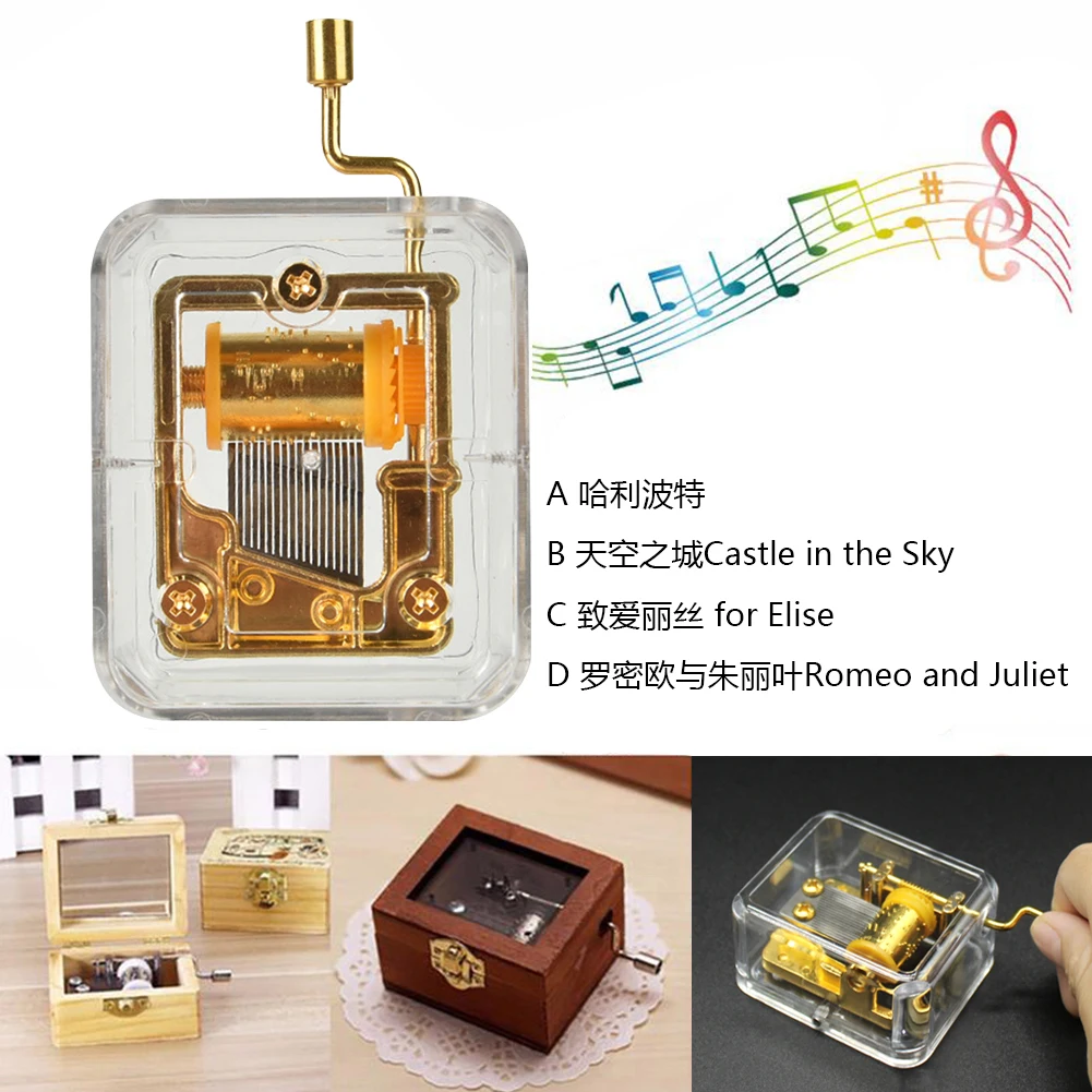 

Mini Music Box Hand Cranking Music Movement Transparent DIY Music Box For Mothers Day Gift Merry Christmas A Variety Of Music