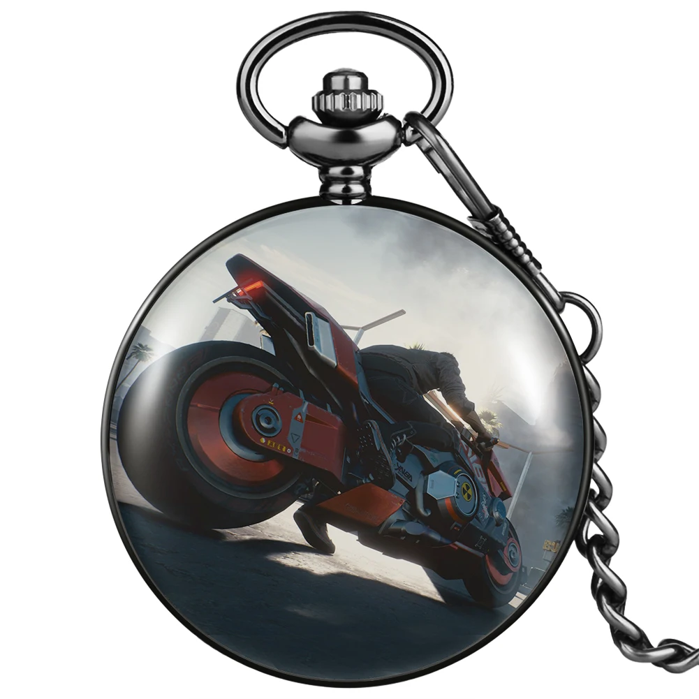 

Individuality Pocket Watch Men Cool Handsome Motorbike Pattern Classic Number Dial Quartz Small Clock Pendant Memento Kid Child