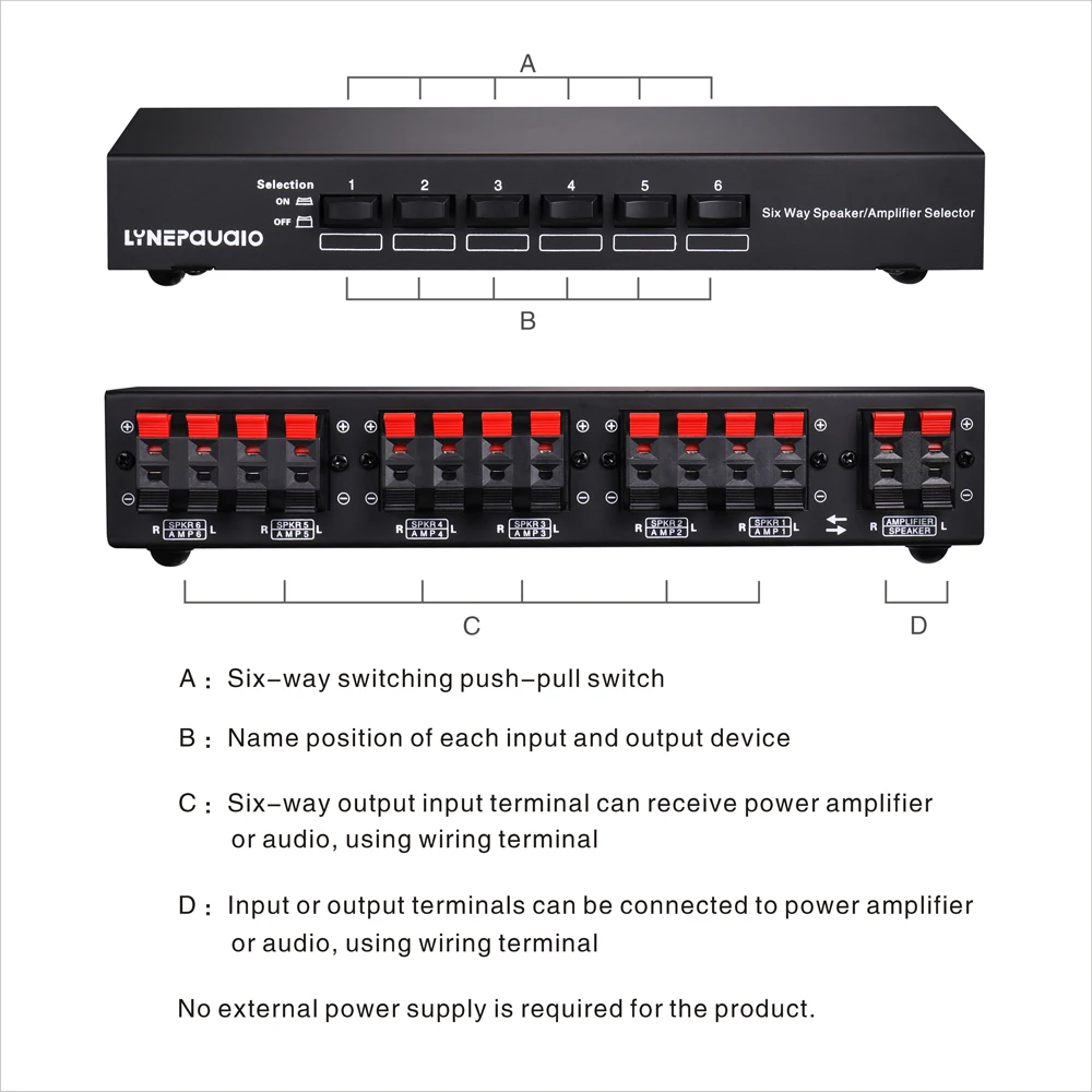 

B898 Six-way Stereo loudspeaker/Amplifier comparator Bidirectional selective switch switcher 1 in 6 out or 6 in 1 out