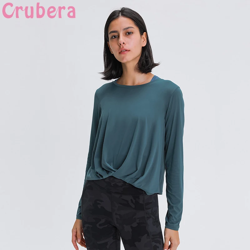 

CRUBERA Cover Naked-feel Fabric Buttery soft Fitness Athletic Tops Yoga Shirts Women Gym Running Workout Sport Long Sleeve