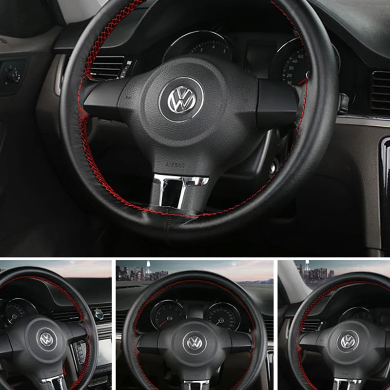 

DIY 38cm Steering Wheel Cover Automobile Steering Wheel Soft Leather Braided Belt With Needle And Thread Scratch Resistant And A