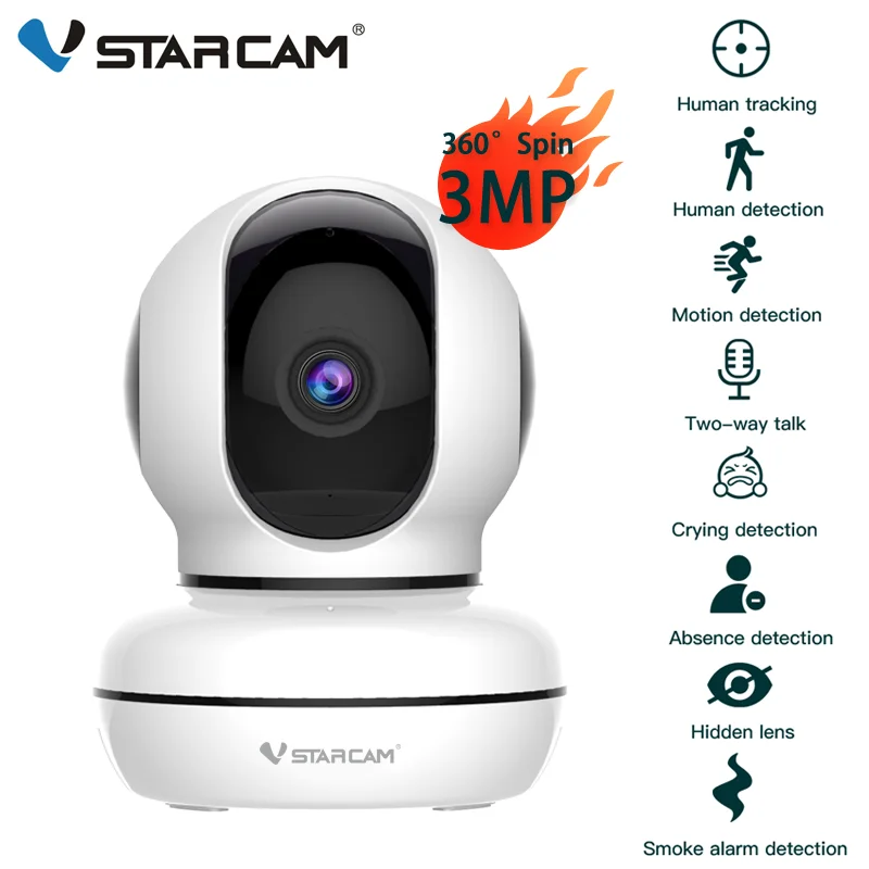 

Камера видеонаблюдения Vstarcam C46S, 3 Мп, HD, Wi-Fi, беспроводная, с двусторонней голосовой связью, мобильная, с датчиком присутствия, ИК, ночным виде...