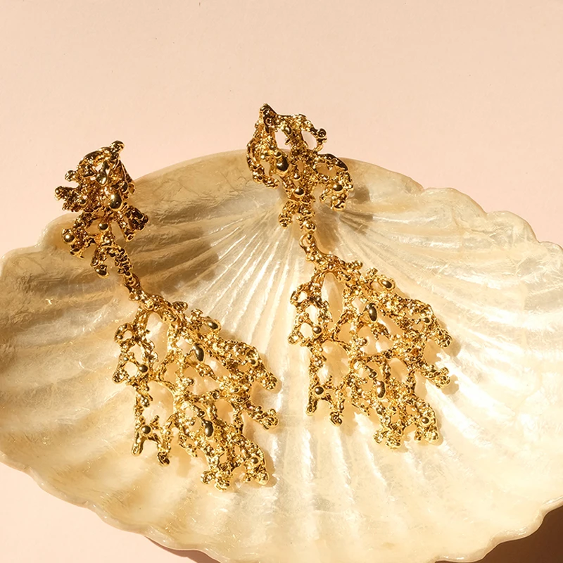 

Trendy Exaggeration Fold Texture Branch Modelling Dangle Drop Earrings For Women Statement Large Pendant Earrings