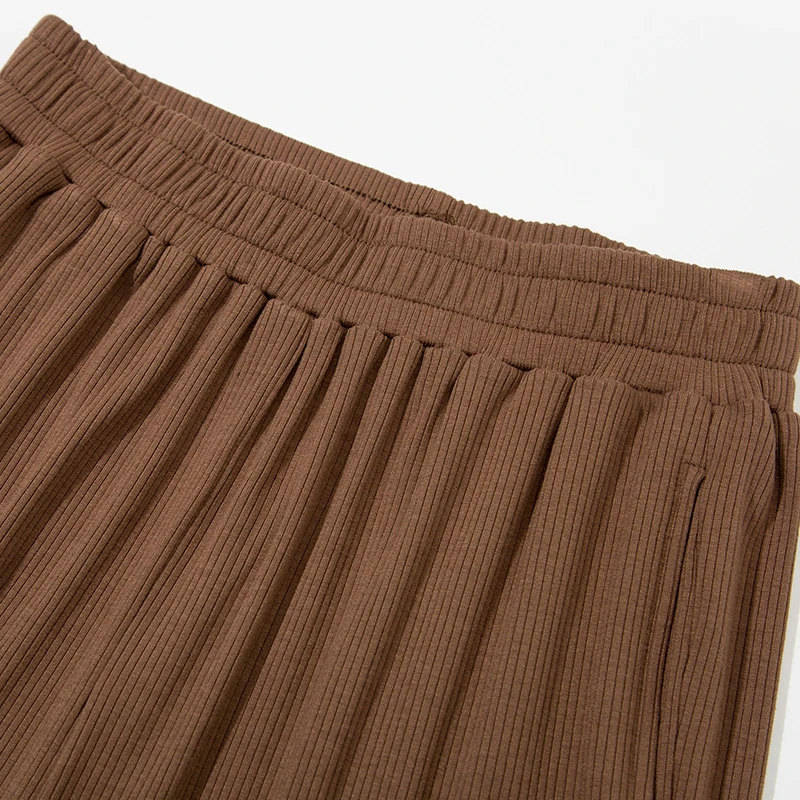 

WOTWOY Knitted Solid Casual Wide Leg Pants Women High Waist Loose Straight Pants Female Cotton Elastic Waist Trousers Lady 2021