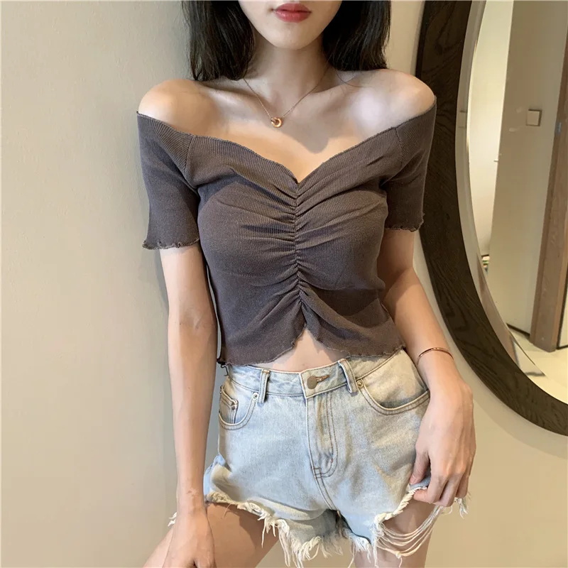 

Fashion Short Sleeve V Neck Bandage TShirt Casual Sexy Women T Shirt Camisetas one