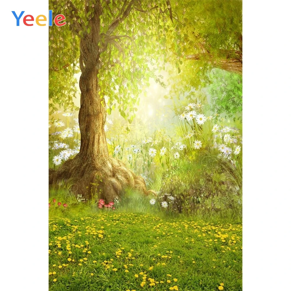 

Виниловый фон для студийной фотосъемки с изображением весенних солнечных лучей леса зеленой травы цветов мечты празднования дня рождения