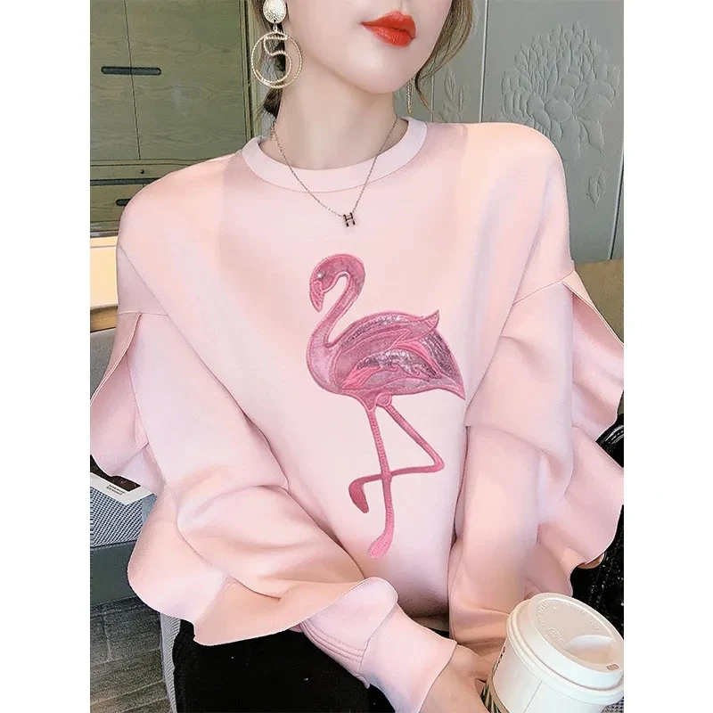 Женский свитер с рукавом в виде листьев лотоса и круглым вырезом новинка весны 2021