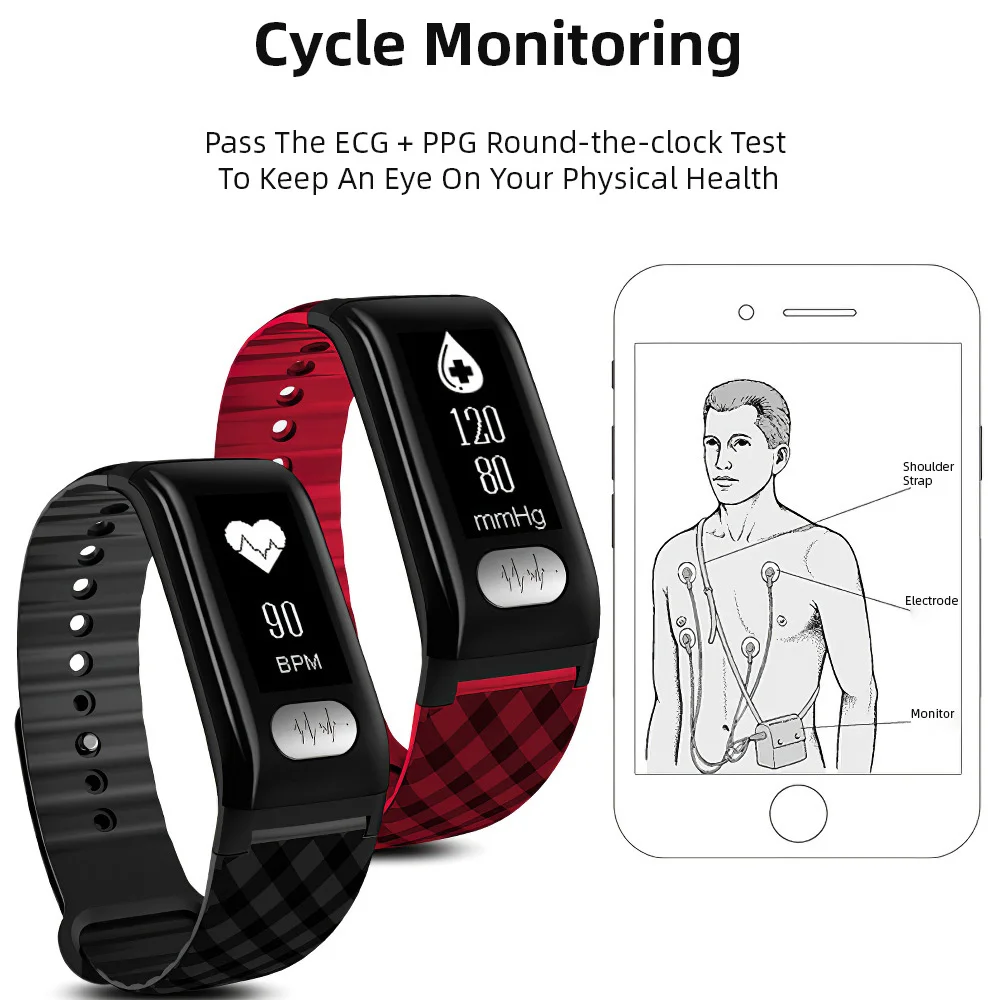 Крови Давление смарт браслет на запястье монитор ЭКГ дыхание поезд Smart Watch