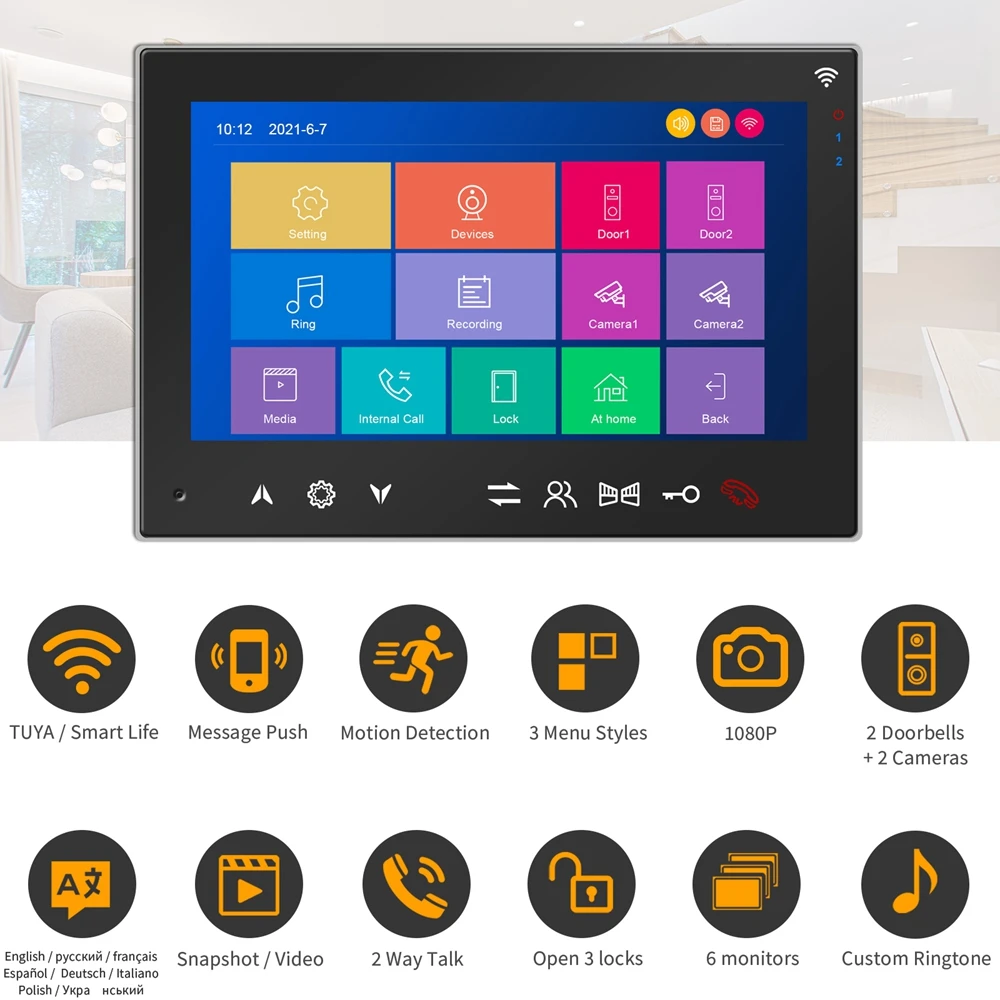 wireless 7 inch home intercom system tuya app wifi smart ip video doorbell 1080p wired door phone camera with motion detection free global shipping