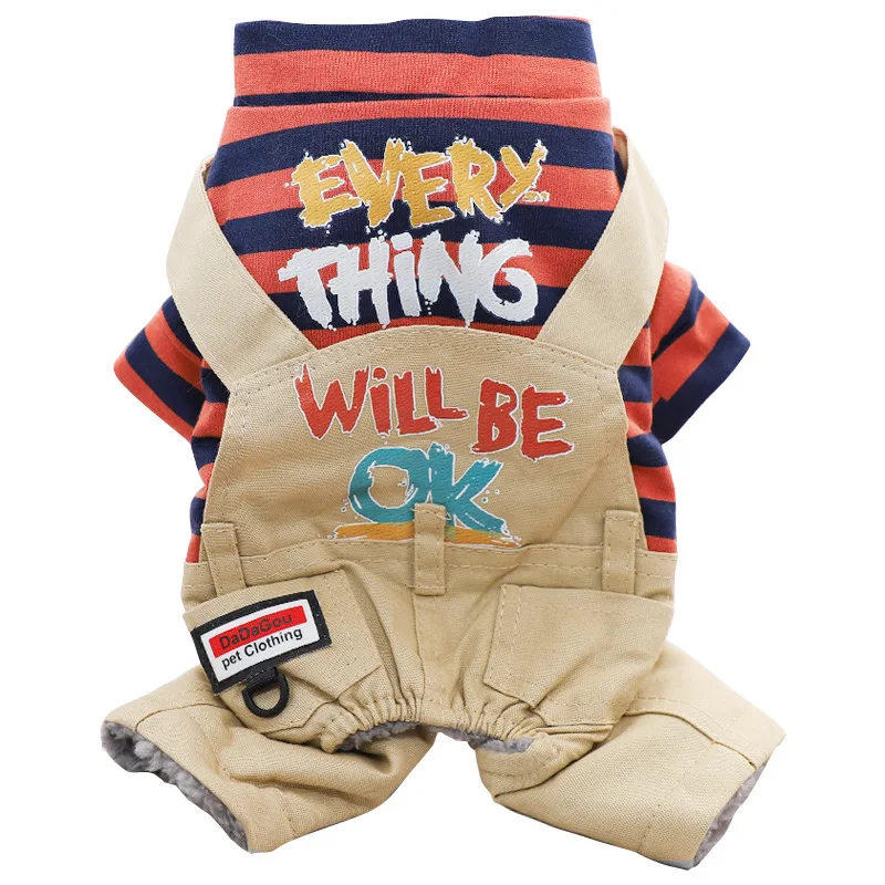 

Pet Spring And Autumn Four-Legged Striped Denim Overalls Dogs Jeans Jumpsuit Pants Suspenders Panties Trousers Chihuahua Animals