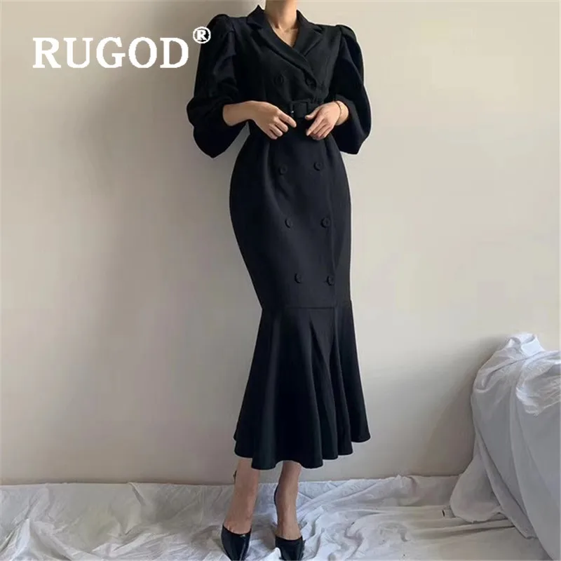 Женское платье с пышными рукавами RUGOD однотонное платье-макси в Корейском стиле