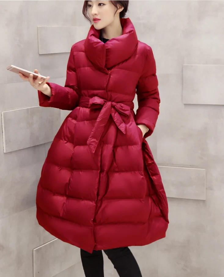 New Korean Fashion A-line Women Winter Coat Warm Cotton Padded Parka Elegant Jacket with Belt Big size Overcoat A991 | Женская одежда