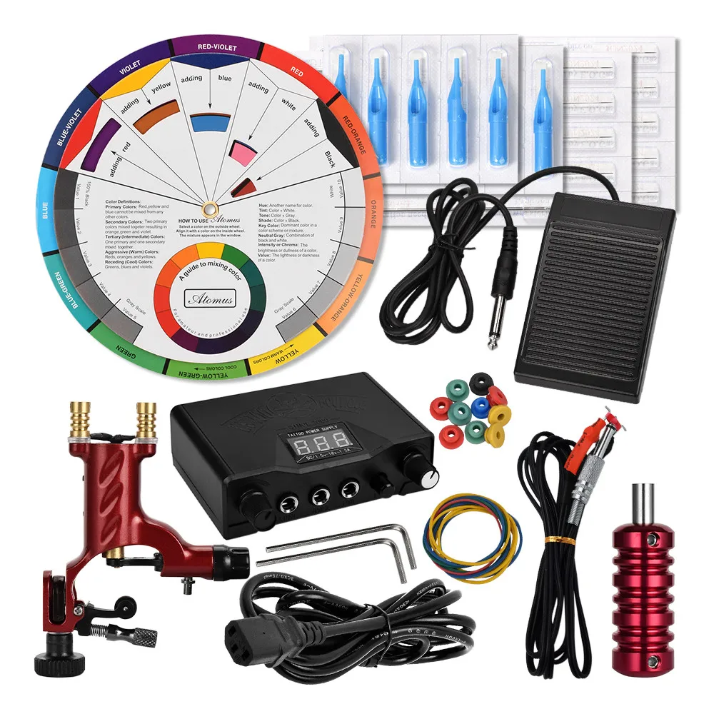 

Kit Maquina De Tatuagem Machine Black Power Supply Color Wheel Tattoo Tatuar Rotary Para Rotativa Pen Set Rotatory Permanent