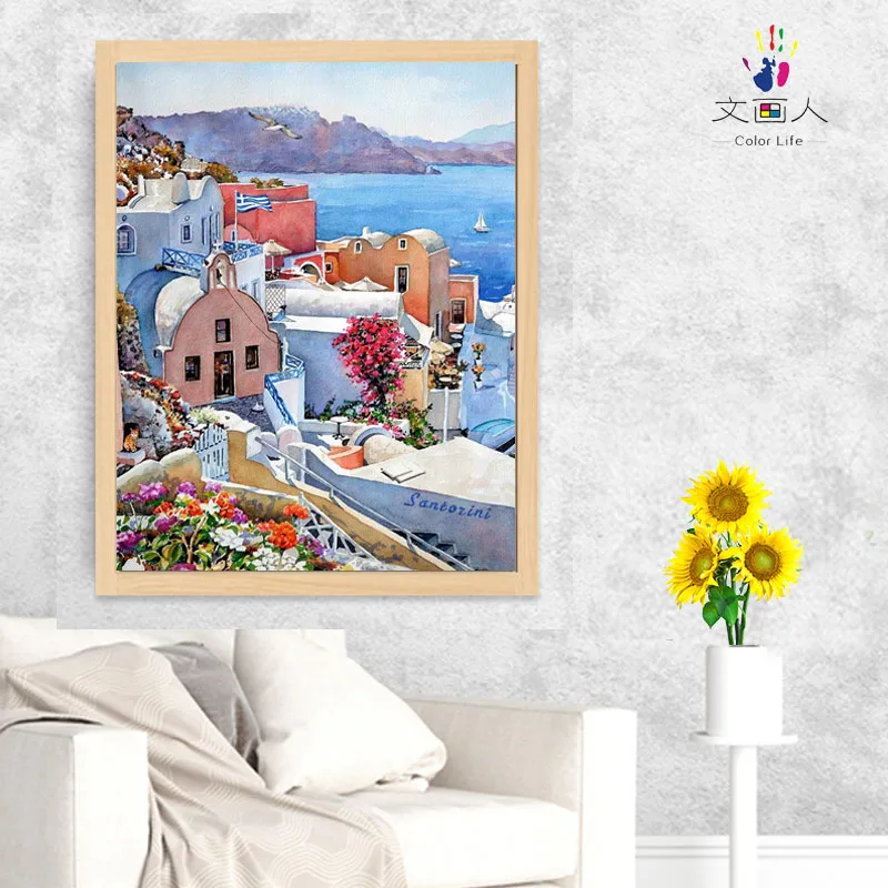 

DIY Color Painting Digital Oil Painting Living Room Landscape Seascape Hand-painted Digital Decorative Painting Canvas One Piece