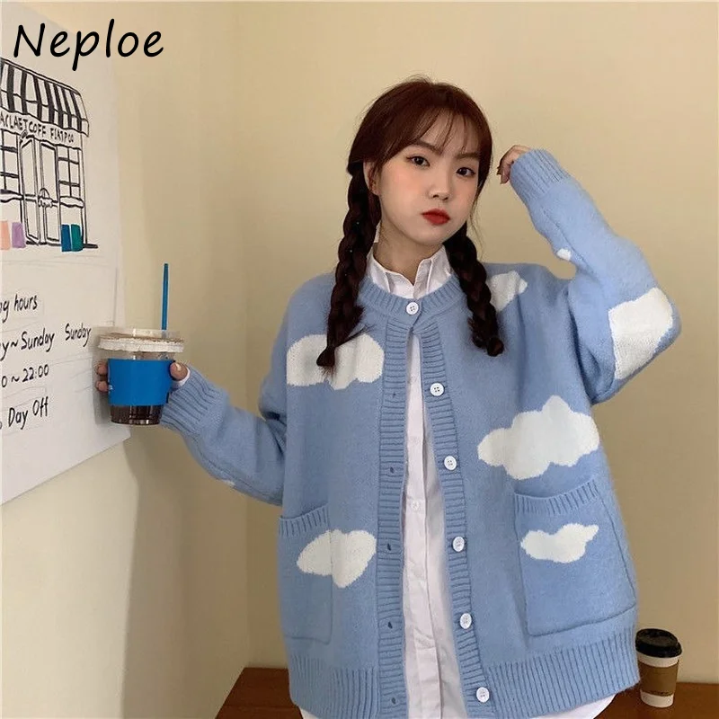 Свитер Neploe в Корейском стиле для студентов Свободный Повседневный однобортный