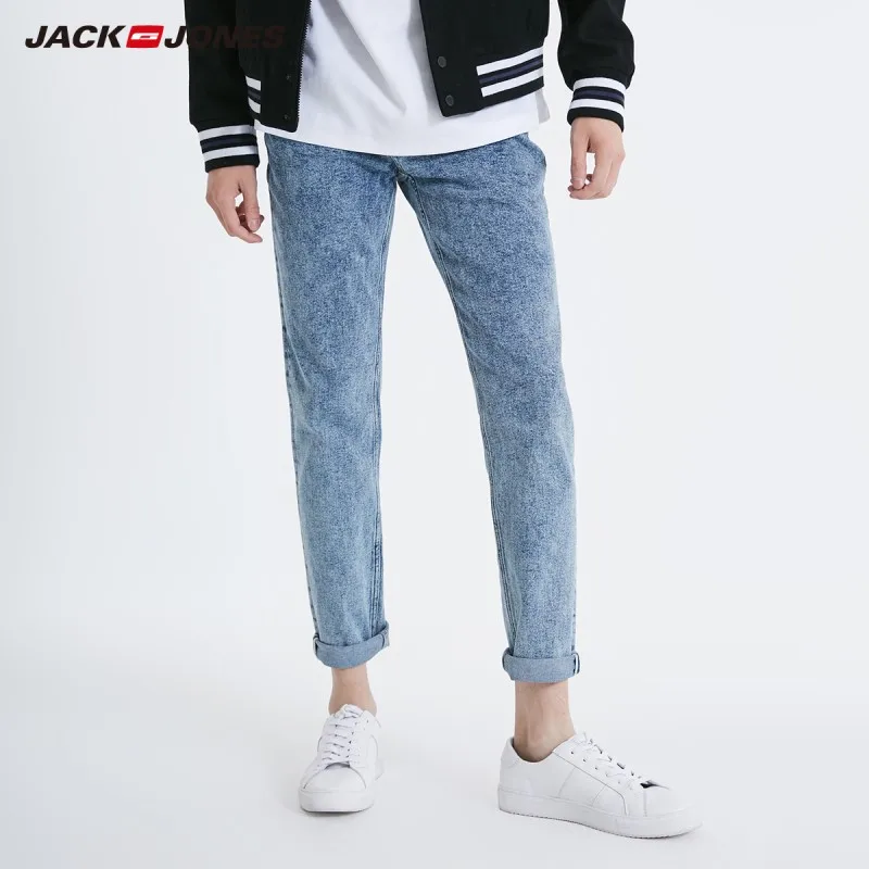 JackJones осенние мужские потертые повседневные узкие джинсы со снежинками уличная