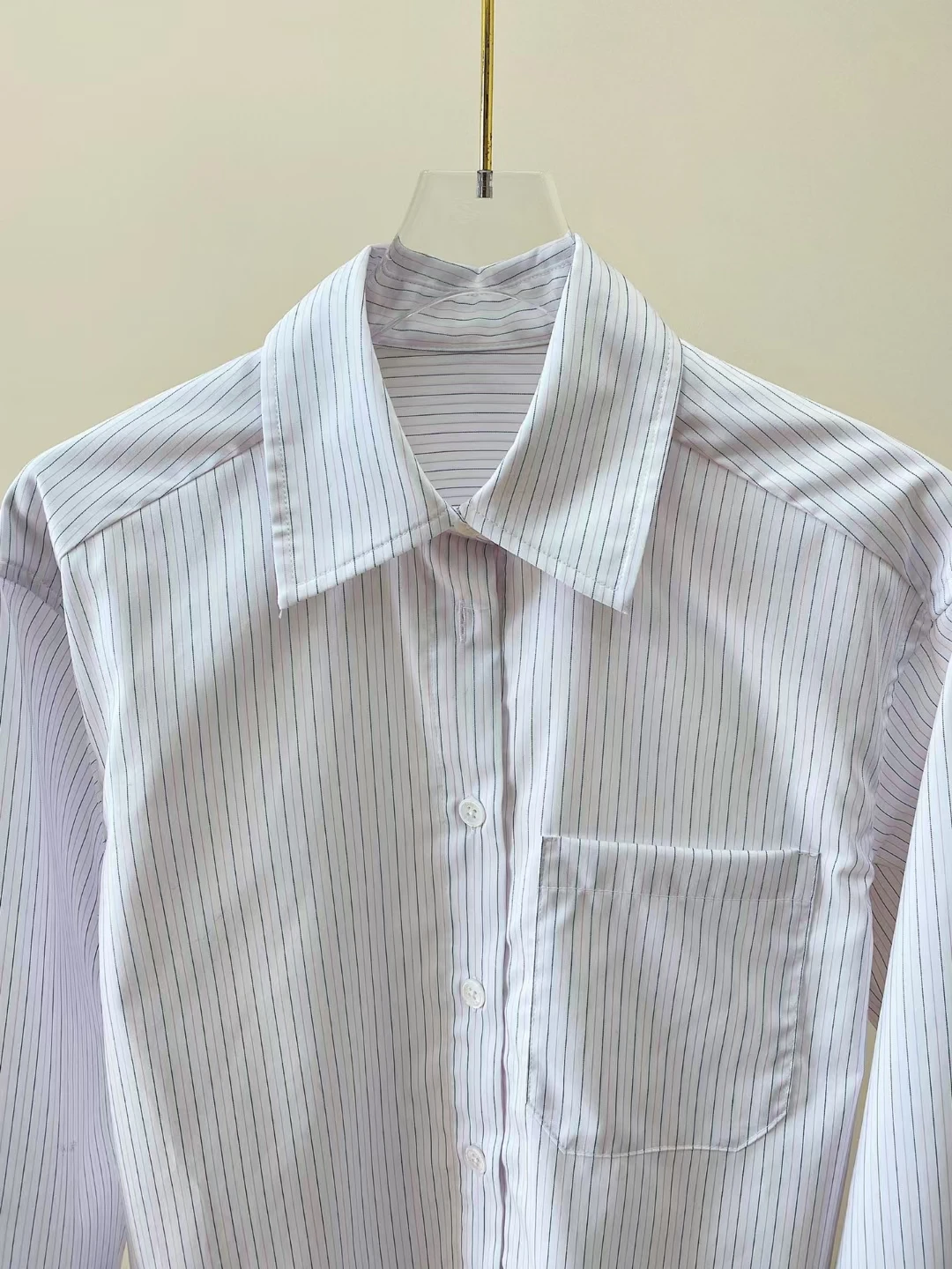 Женская хлопковая рубашка в полоску Офисная однобортная блузка с отложным